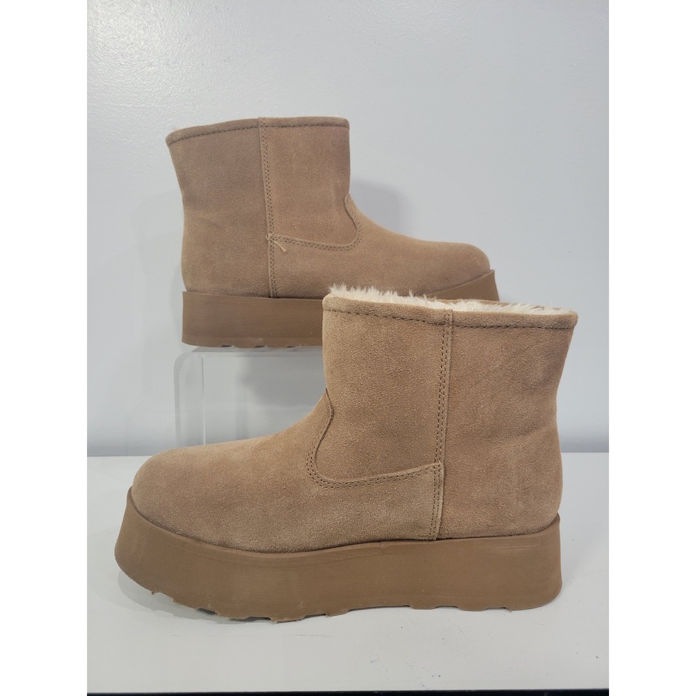 Tan Leather Suede Platform Ankle Boots Faux Fur Lined Size 7 Time and Tru